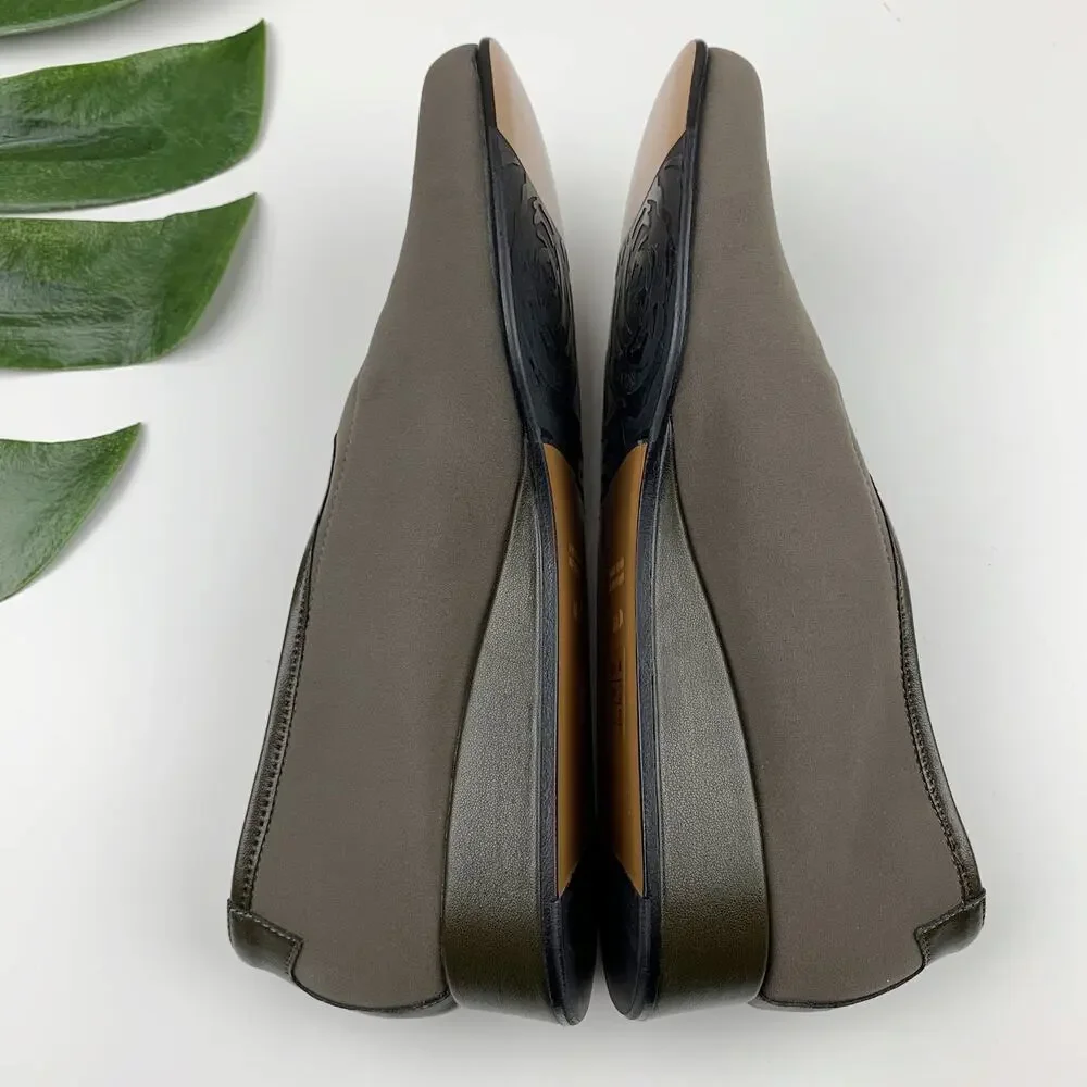 Taryn Rose Loafers Slip On Low Wedge Green Comfort Shoes Womens 38 US 7.5 Narrow